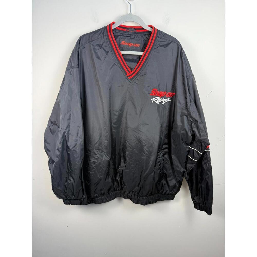 VTG Snap On Tools Racing Pullover Jacket Windbreaker Mens Size XXL Black V-Neck - Picture 1 of 8